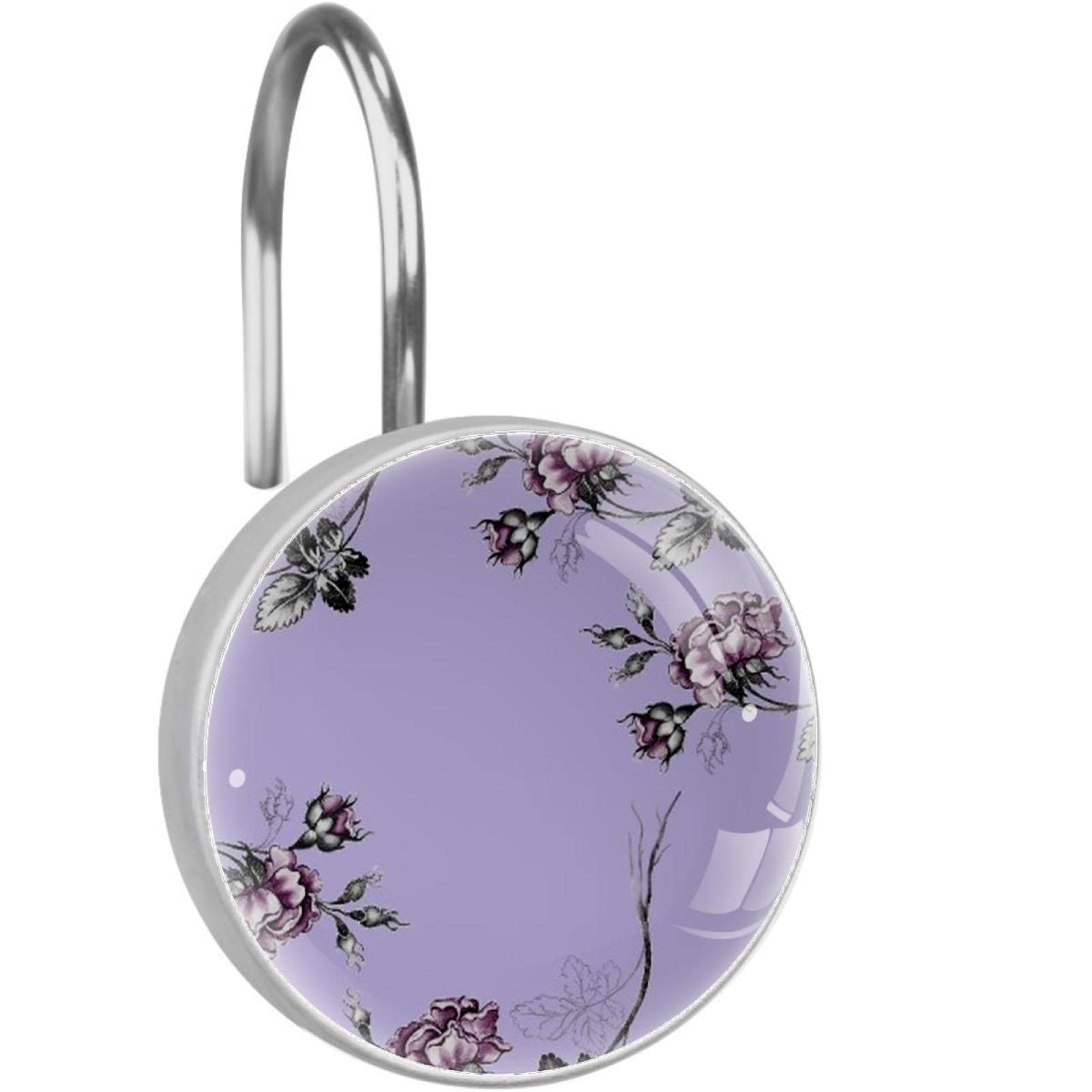 Crochets de rideau de douche motif violet pour tringle et décoration de salle de bain