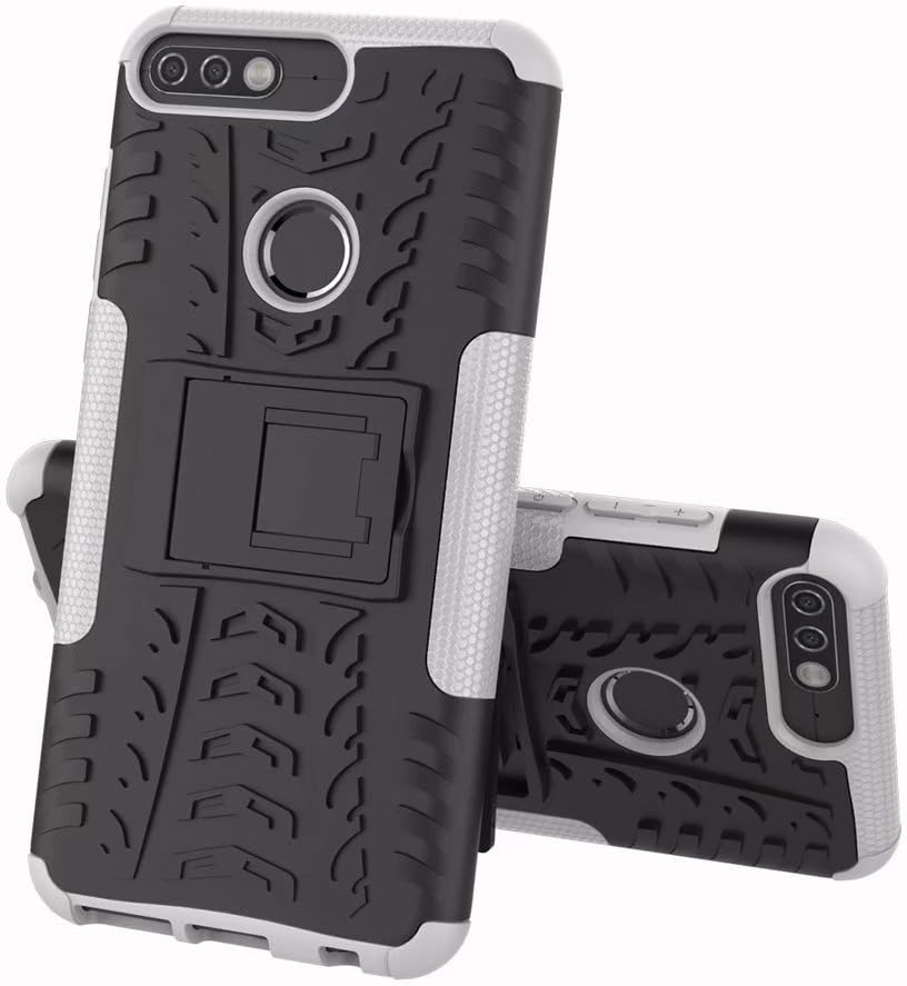 BCIT Huawei Y7 Prime 2018 Case - Heavy Duty Shock Proof Armour Dual Protection Case Cover With Kickstand for Huawei Y7 Prime 2018 - White