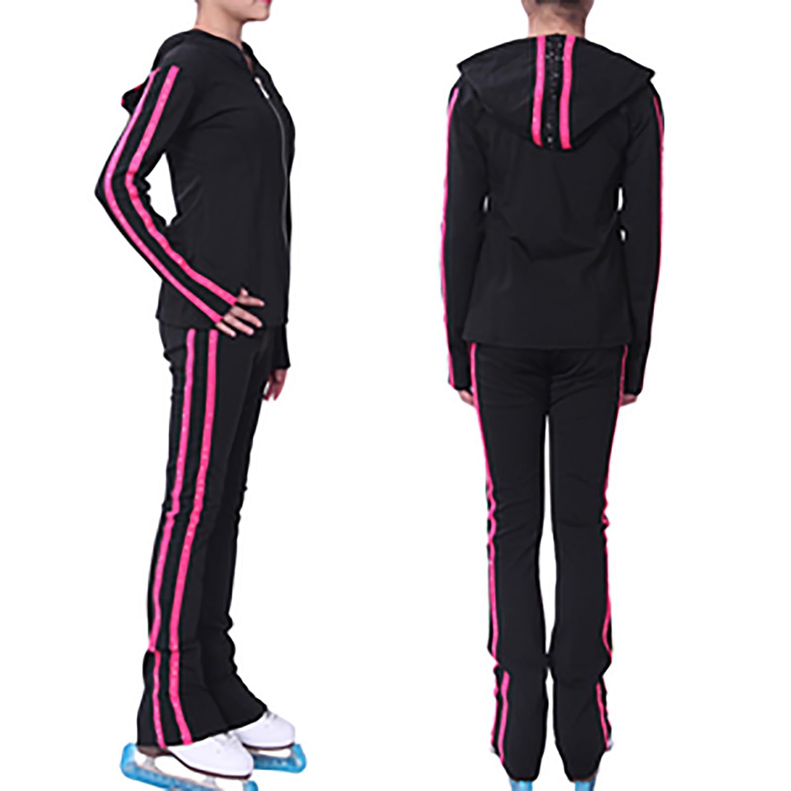 Traje de Entrenamiento de Patinaje Artístico para Mujeres y Niñas Chaquetas con Capucha y Pantalones de Entrenamiento de Patinaje sobre Hielo(Size:XXS,Color:Rosa)
