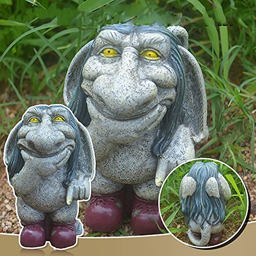 Thinking Gnome Troll Garden Statue Decor, Cynical Lawn Troll Garden Dwarf,4.9in Landscape Miniature Sculpture, Yard Art for Outdoor Decoration, Patio, Lawn, Housewarming Garden Gift