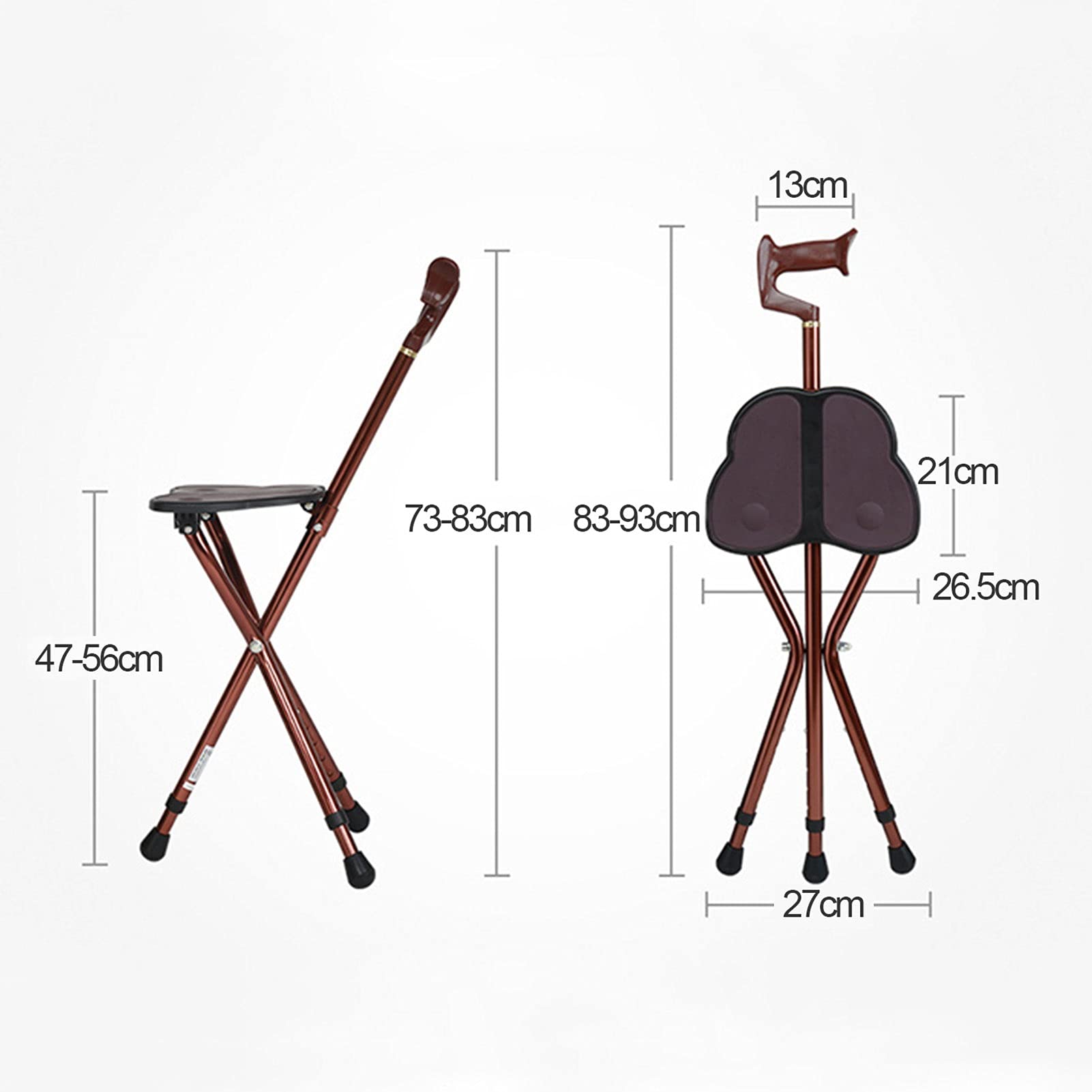 Asiento Plegable de caña: bastón Plegable Ligero liviano para Hombres y Mujeres - Ajustable y Duradero para Viajes portátiles - Masaje de Taburete de muletas para Ancianos (Color : Brown)
