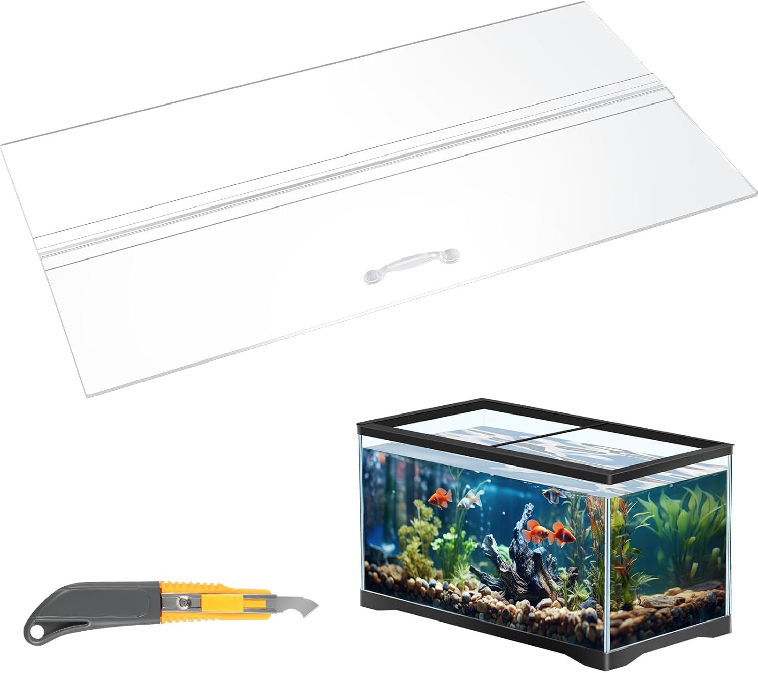 Sieral Aquarium Polycarbonate Canopy Set 23.07 x 11.69 x 0.12 Inch for 15/20H/55 Gallon Without Center Brace Aquariums Cover Fish Tank Lid with a Hook Knife, Clear Clear 24 x 12 Inch