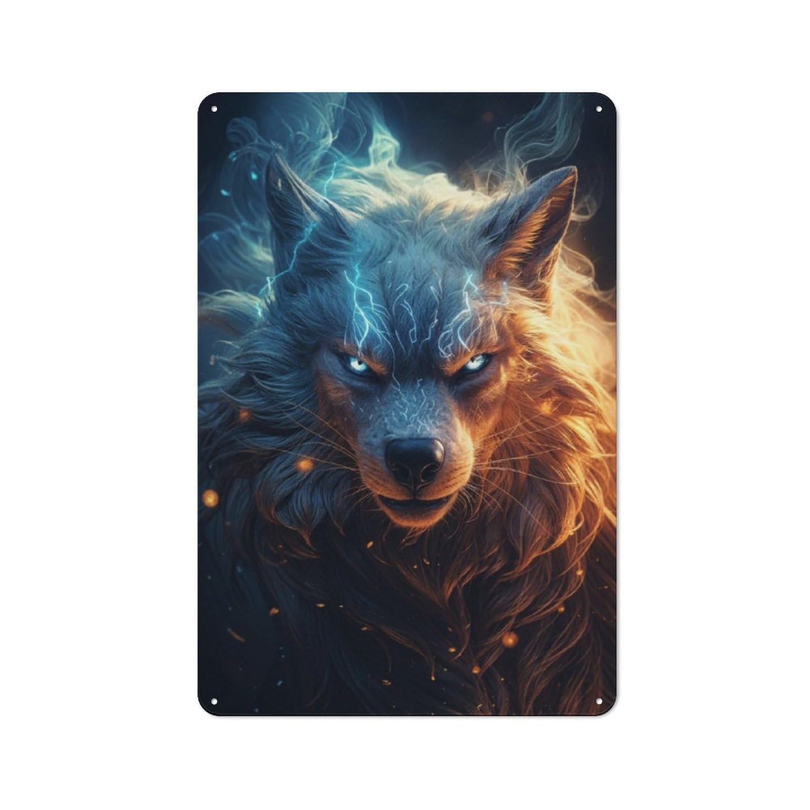 Junmoney Cosmic Celestial Wolf Vintage Tin Wall Plaque 30X20cm For Hallway Wall, For Kitchen, Dining Room And Home Bar Wall Decor