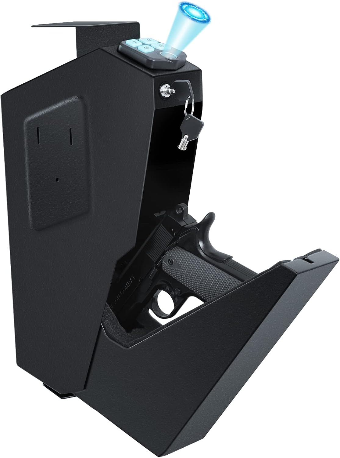 Dalmbox Mounted Fingerprint Gun Safe for Pistols Biometric Pistol Safe Quick-Access Safety Device with Digital Keypad & 2 Emergency Keys Handgun Safe : Sports & Outdoors