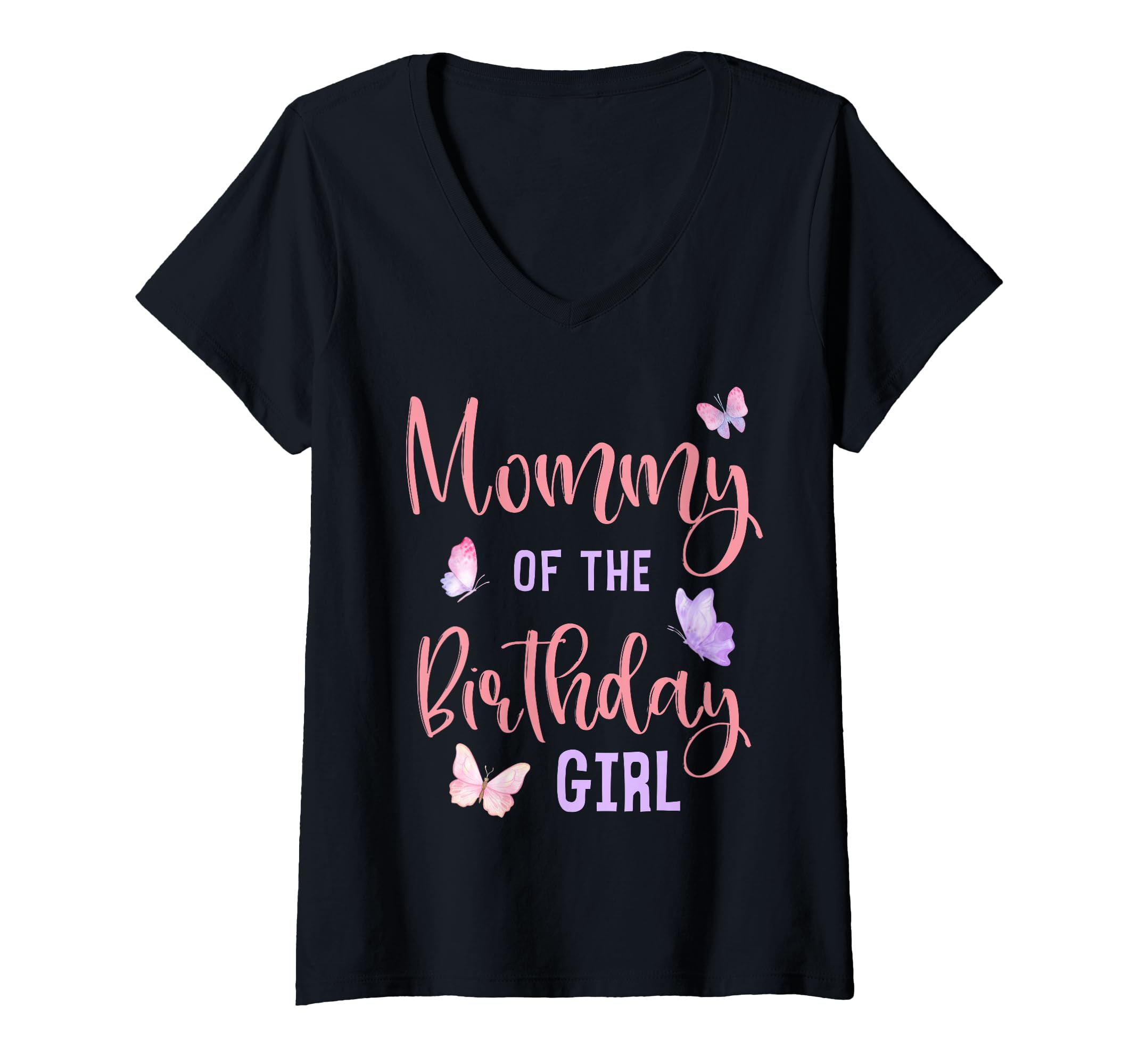 Womens Mommy of The Birthday Girl Butterfly Party Matching Family V-Neck T-Shirt