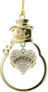 Inspired Silver - Dodgers - Gold Christmas Ornament - Pave Heart Charm Christmas Tree Ornament with Cubic Zirconia - Snowman Hanging Decoration