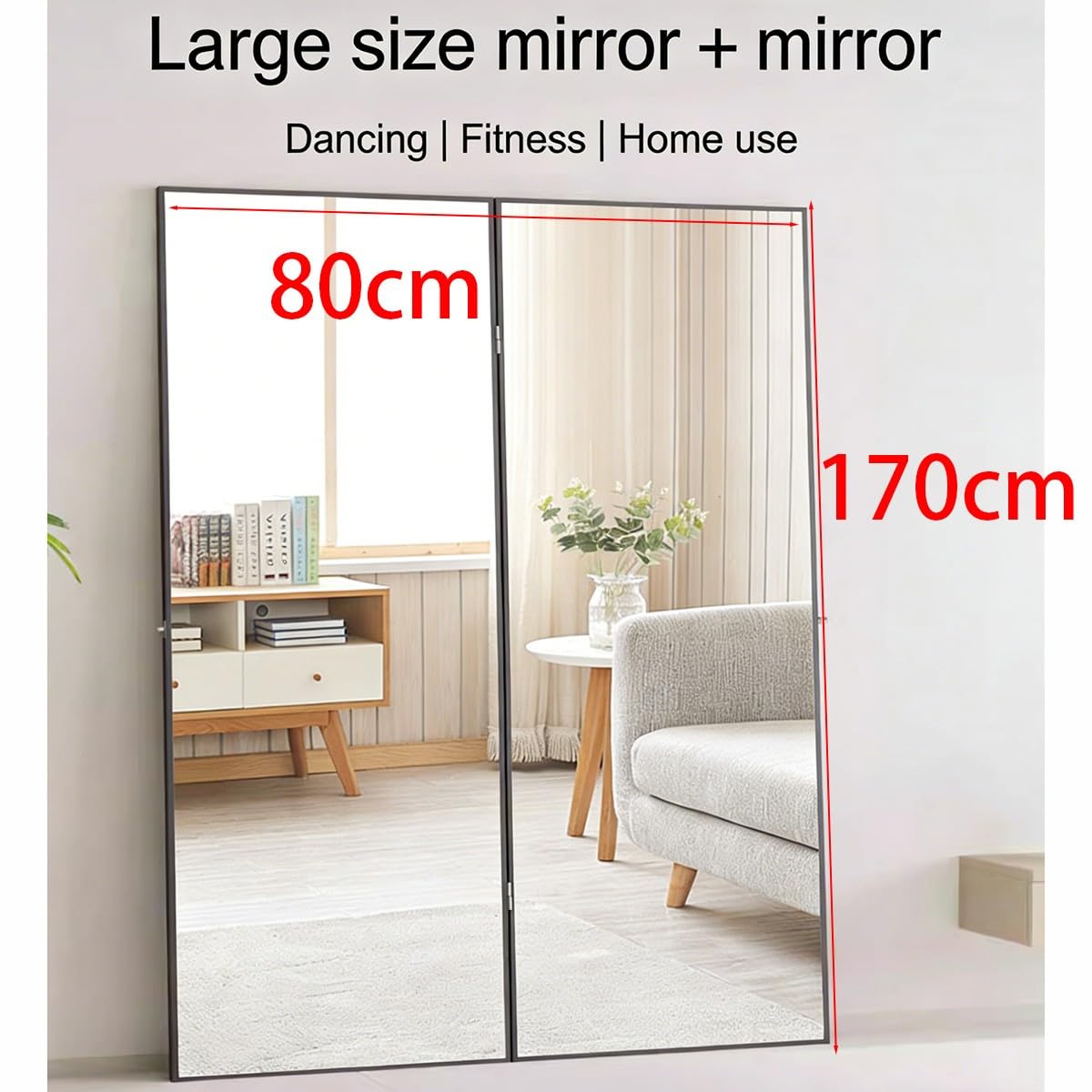 Gimnasio Espejo de Pie de Cuerpo Entero Plegable para Pared Espejos Grandes de Usos Fáciles de Usar para Gimnasio Garaje Yoga Estudio de Baile y Dormitorio 170 * 80cm