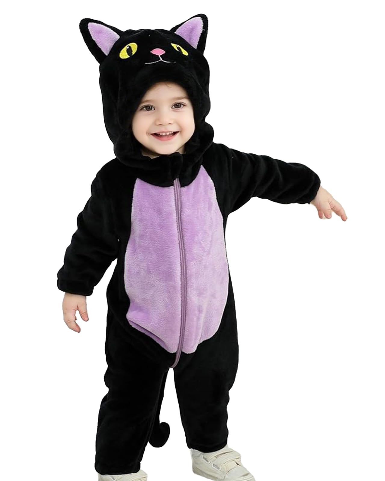 Xumplo Baby Cat Halloween Costume Infants 1Pcs Fancy Jumpsuit With Hood Cat Ear and Tail Children Animal Cosplay 2-3 Years