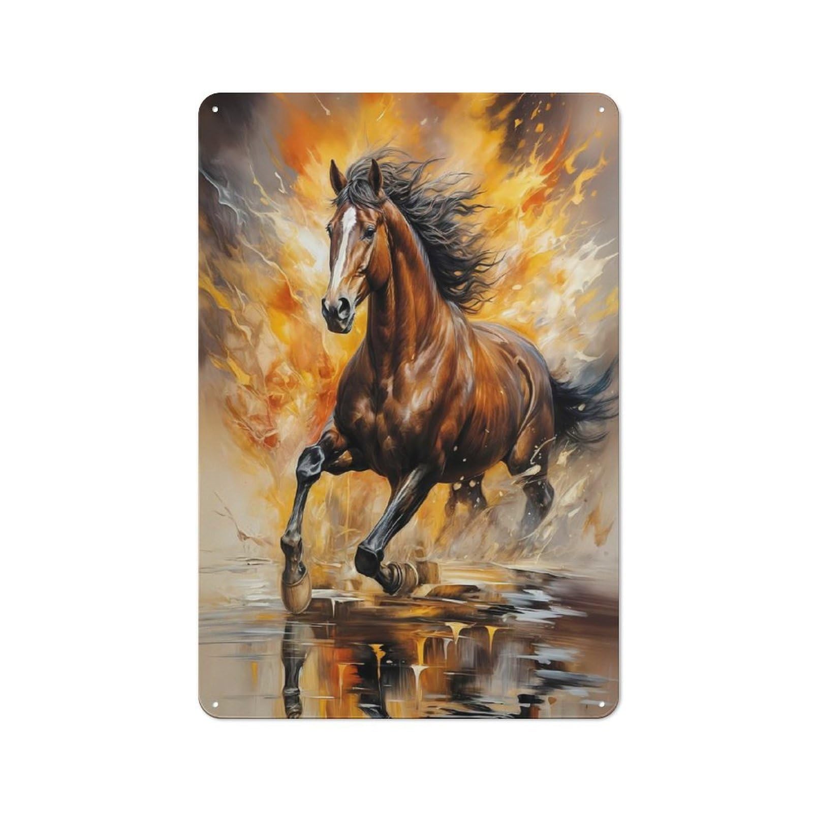 Junmoney Brown Horse Painting Retro Metal Wall Sign 30X20cm For Hobby Room Or Studio, For Garage, Workshop And Man Cave Decoration