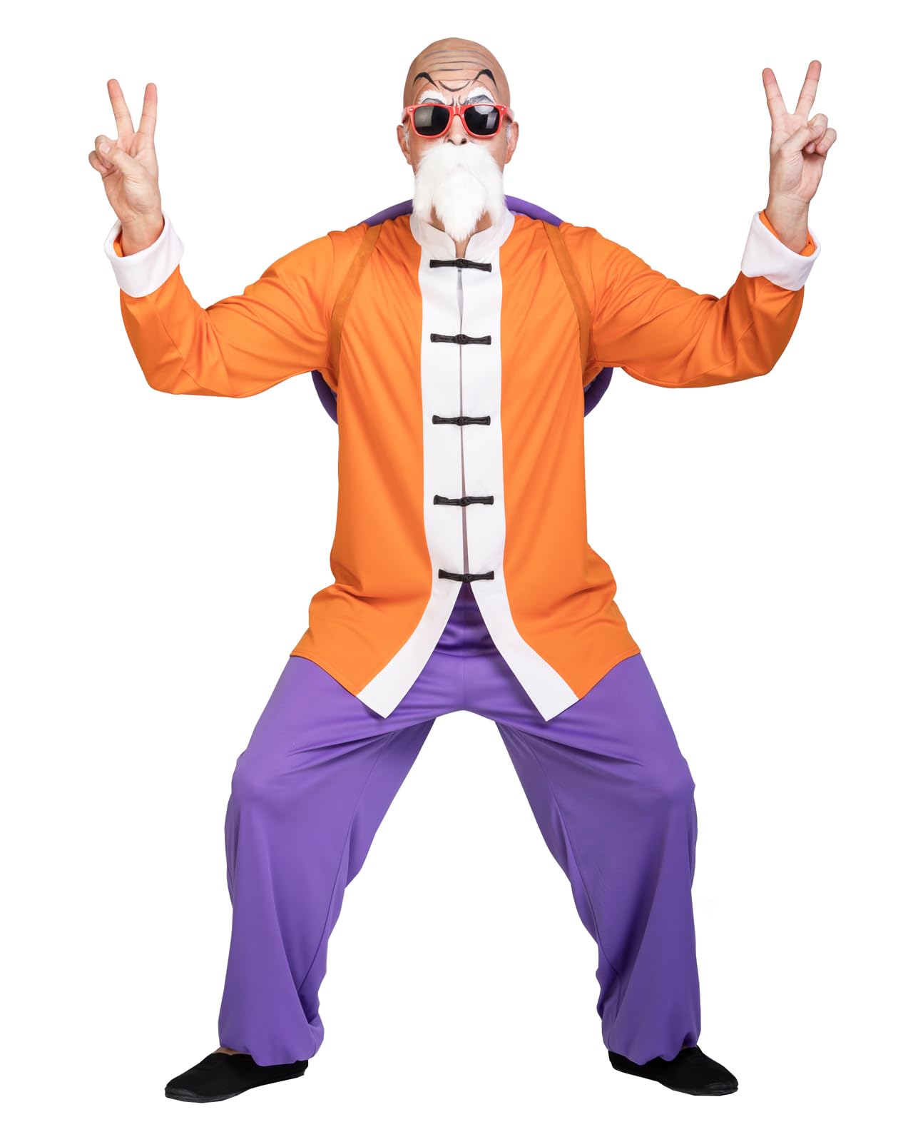 Funidelia Official Master Roshi Costume - Dragon Ball Pants Jacket Backpack Mustache Beard Glasses Bald Head Adult Costume Party Carnival Halloween Costume L