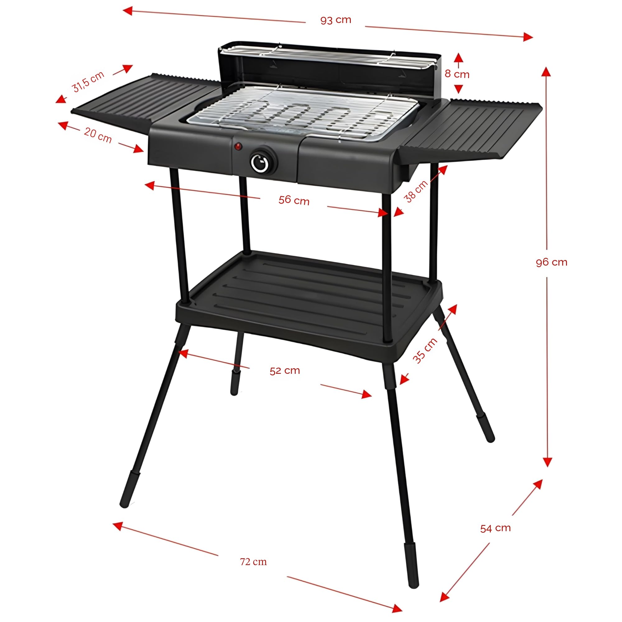 Barbecue elettrico 2 in 1, da pavimento e da tavolo, da 2400 Watt, per balconi, esterni e interni, con piedistallo, grande superficie per grigliare, regolatore della temperatura continuo