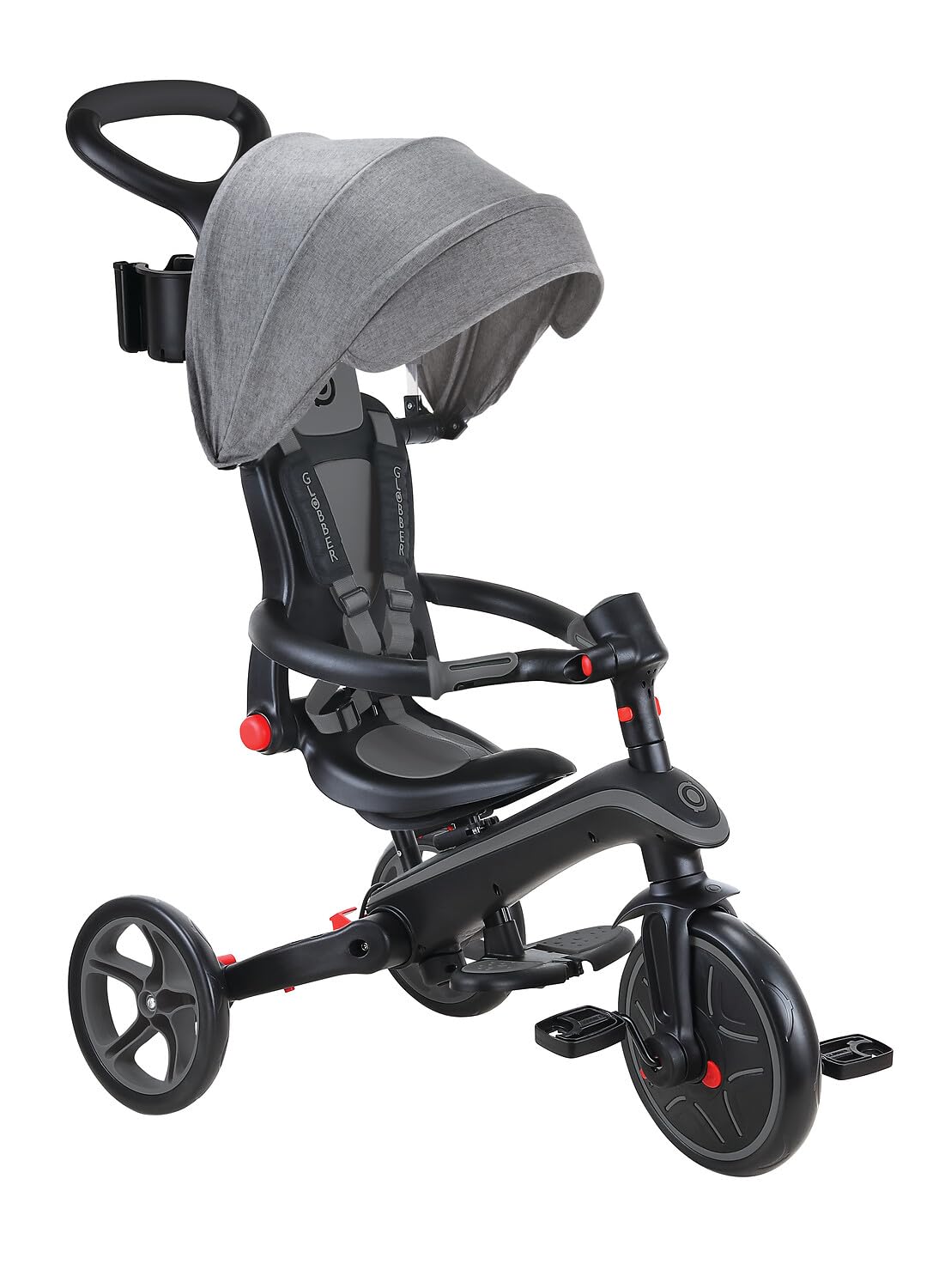 GLOBBER Explorer Trike Foldable 4in1 schwarz-grau – Dreirad, Laufrad und Kinderwagen in 10/8,5 Zoll – TPR-Sitz – höhenverstellbares Kinderfahrzeug