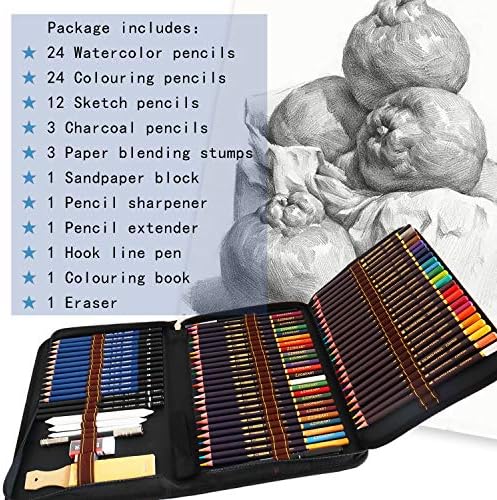 Colouring Drawing Pencils, 72 Piece Art Set Include Coloured Pencils, Sketching Pencils, Graphite, Charcoal Pencil, Ideal for Beginners Kids Adults Drawing, Sketching, Shading, Colouring