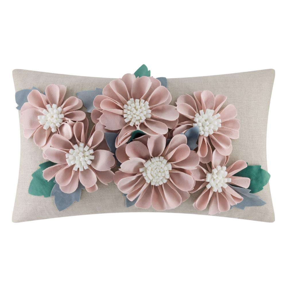 KINGROSE Funda de almohada hecha a mano con flores 3D, funda de cojín suave para el hogar, sofá, cama, sala de estar, sofá, 12 x 20 pulgadas, terciopelo oro rosa