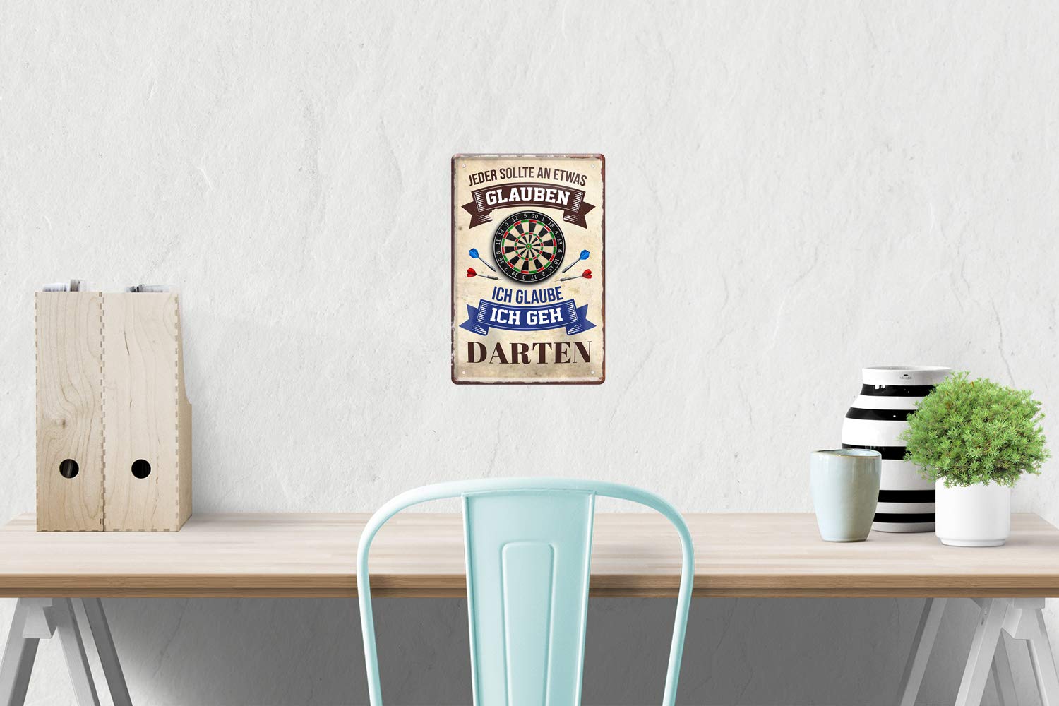 Targa Decorativa In Metallo Per Dart – 20x30 Cm, Scritta In Tedesco 'Ich Glaube: Ich GEH Darten', Vintage