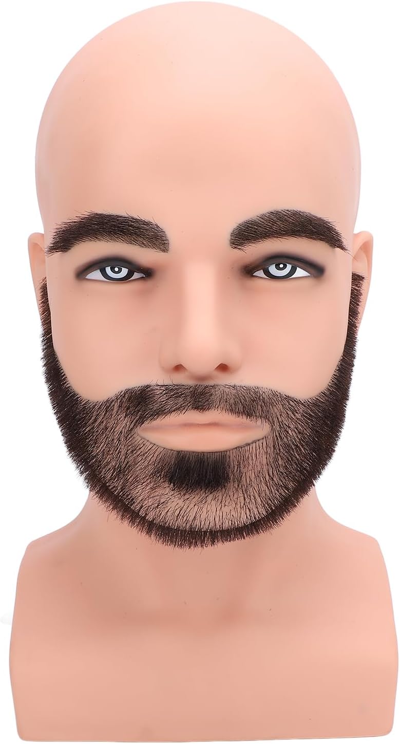 Male Bald Mannequin Head with Full Beard Eyebrows Resin PVC Realistic Barber Practice Bald Head