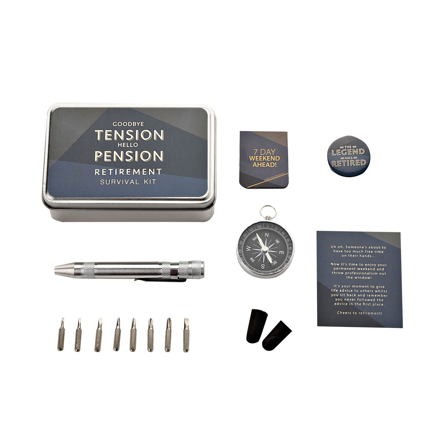 Widdop and Co Hotchpotch Goodbye Tension Hello Pension Retirement Survival Kit, Blue, Gold & Silver - Image 2