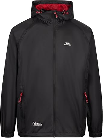 Trespass Adults Waterproof Jacket Qikpac - Lightweight Packaway Raincoat, 2 Zip Pockets, Full Body Front Zip, Adjustable Hood, Storm Flap, Ventilated Back, Foldable Packs in Pouch
