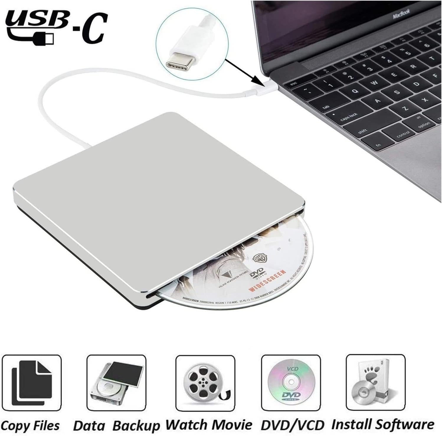 DVD Player External DVD Burner Drive USB 3.0/Type-C Optical Drive Slim Slot-in CD/DVD+/-RW Burner Player USB C Mini dv Player (0 : 0 Color : USB3.0)