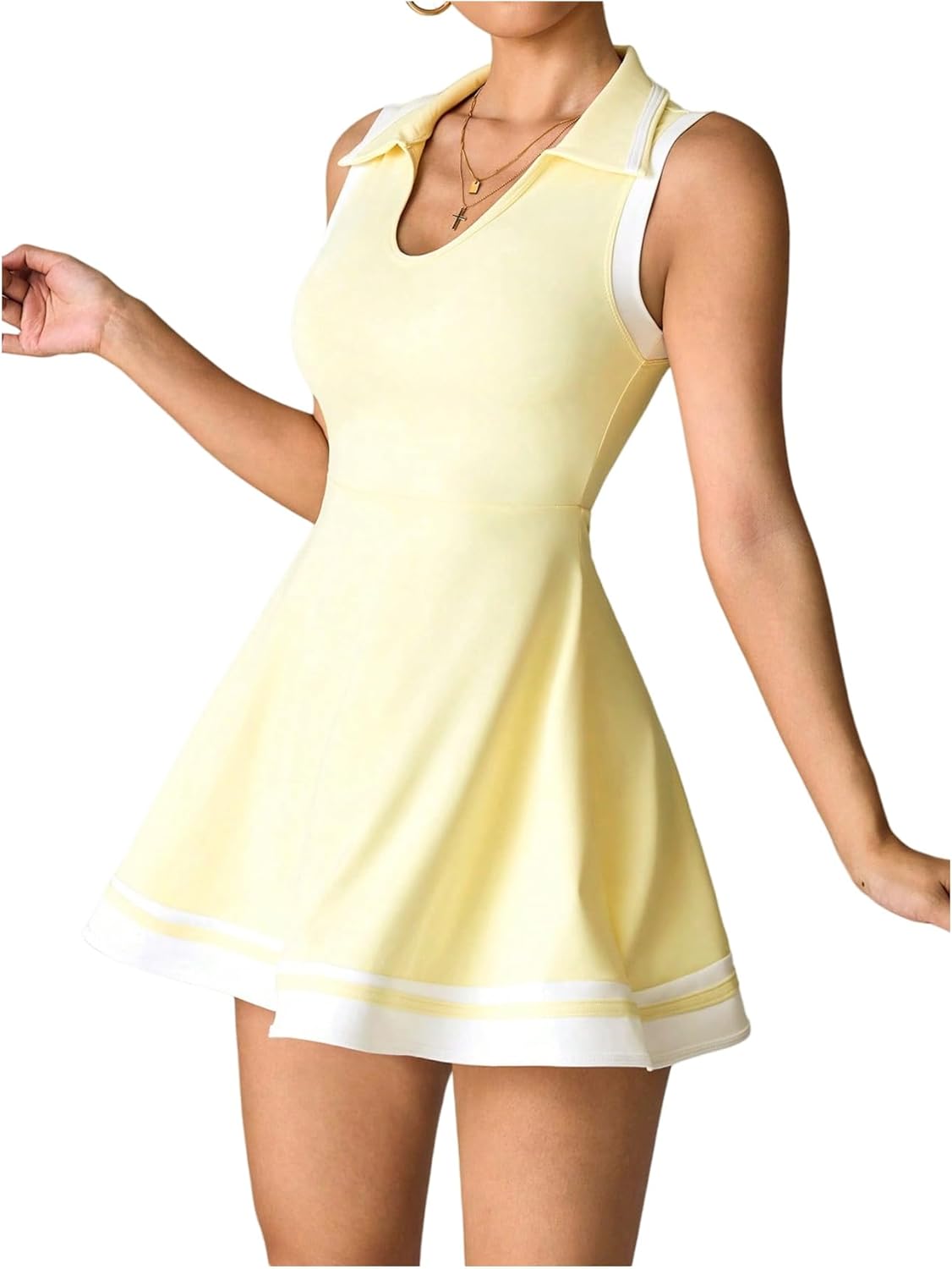 SOLY HUX Women's Sleeveless Tennis Dress with Separate Shorts Collared V Neck Golf Athletic Mini Dresses