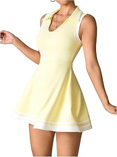 Women's Sleeveless Tennis Dress with Separate Shorts Collared V Neck Golf Athletic Mini Dresses