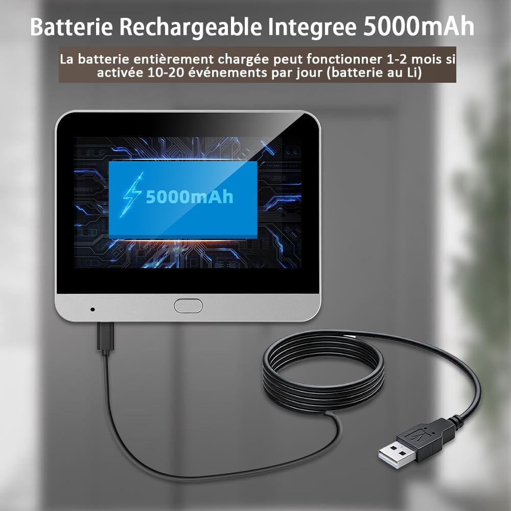 2K Judas de Porte Caméra Surveillance avec Audio Bidirectionnel,Détection de Mouvenment, Visiophone Connecté Interphone Vidéo,Judas Numérique 4.3'' Écran Batterie 5000mAh,Vision 140°,Vision Nocturne