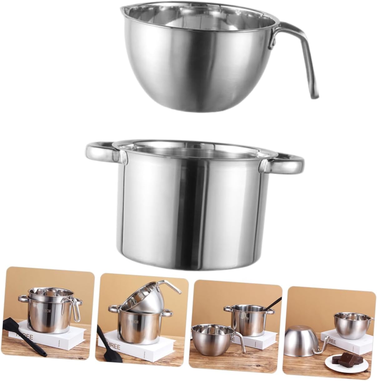Happyyami Stainless Steel Double Boiler Melting Pot for Chocolate Cheese Butter Inner Bowl Outer Pot for Easy Heating and Candle Making Lightweight Portable Kitchen Tool