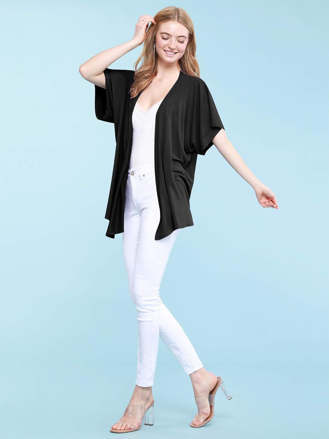 Made By Johnny Women's Kimono Style Short Sleeve Dolman Cardigan - Lightweight Open Front Summer Cover-Up - Image 5