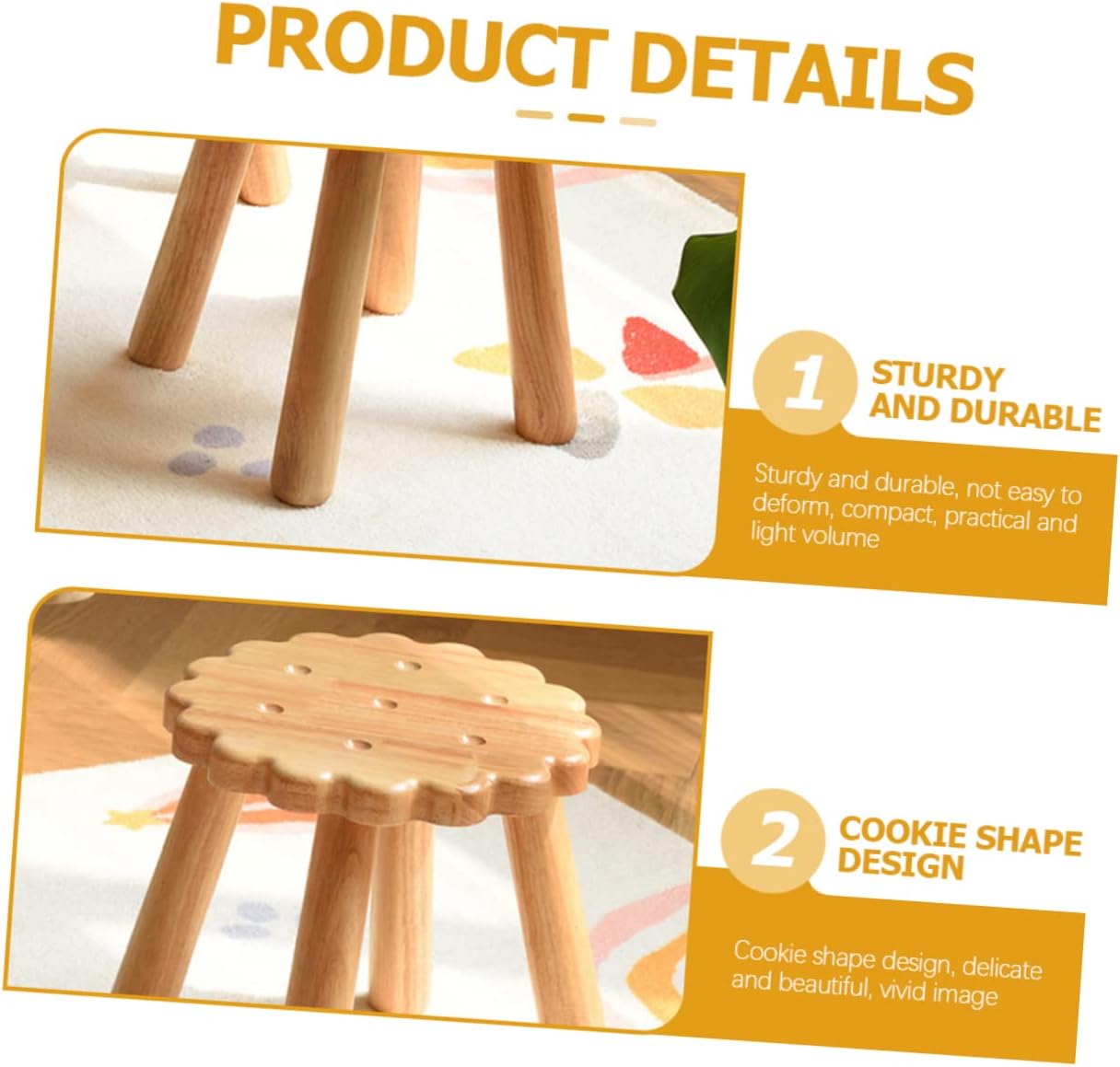 Wooden Stool Adorable Biscuit Shape Small Footstool Living Room Foot Bench for Boys and Girls