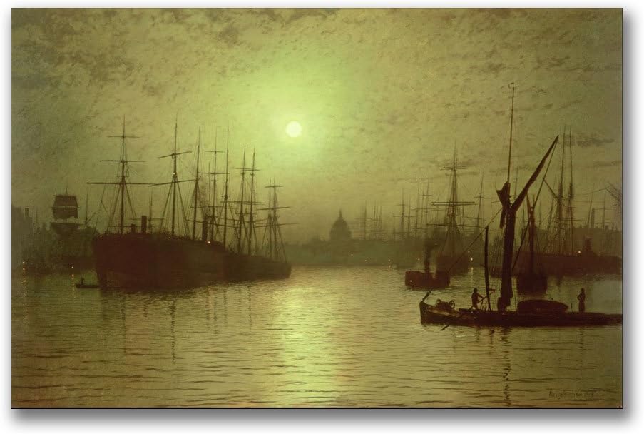 Nightfall Down The Thames, 1880 by John Grimshaw, 22x32-Inch Canvas Wall Art