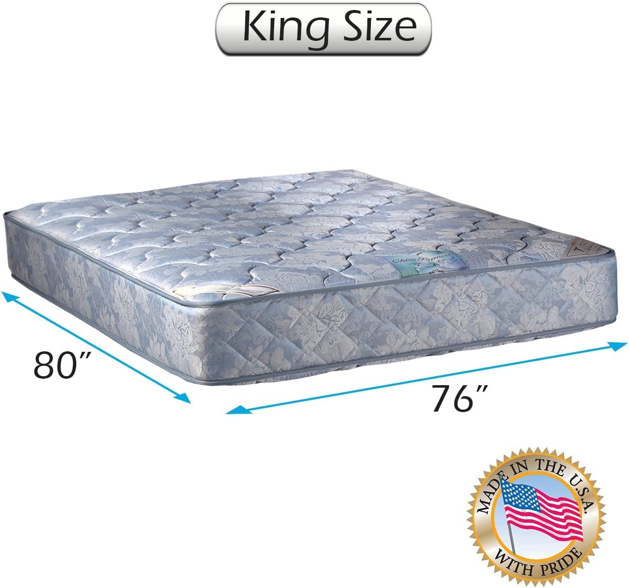 DS Solutions USA Chiro Premier Double-Sided Orthopedic (Blue Color) King Mattress Only with Mattress Cover Protector