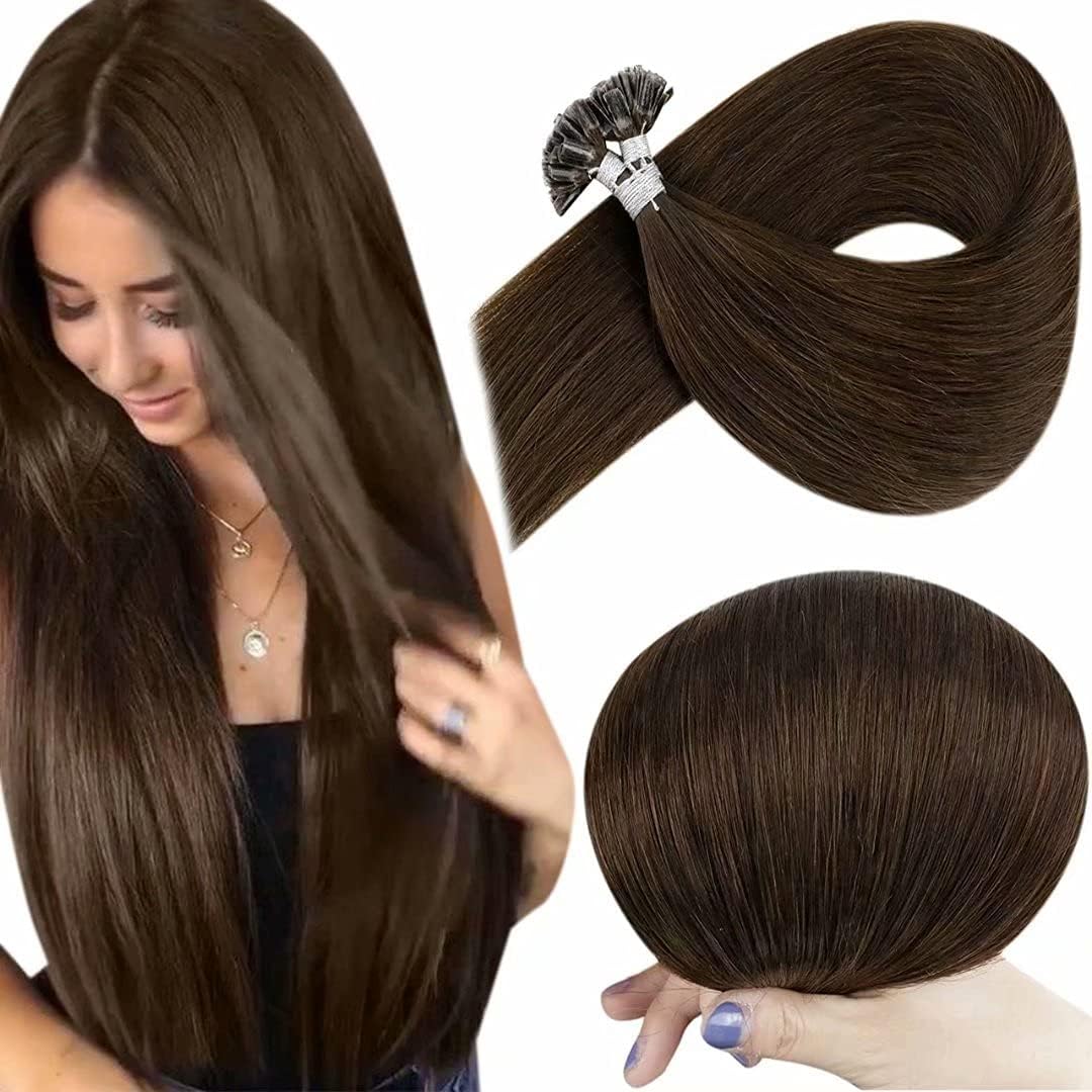 Hetto U Tip Hair Extensions Real Human Hair Brown 20 Inch K Tip Remy Hair Extension Hot Fusion Natural Seamless Keratin Prebonded Extensions for Volume 50strands 50g #4