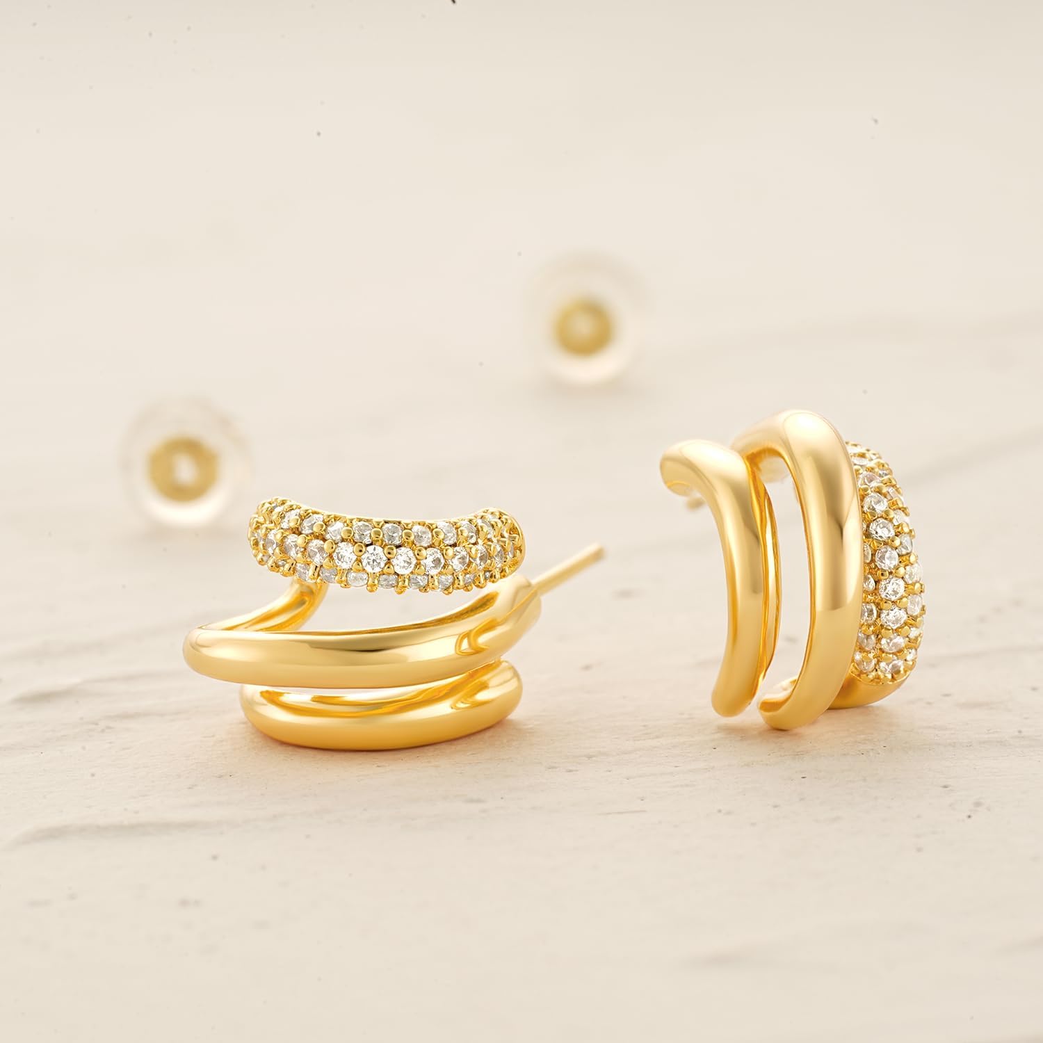 MYEARS Women Hoop Earrings Gold Open C Shape 14K Small Simple Hypoallergenic Everyday Illusion Jewelry - Image 5