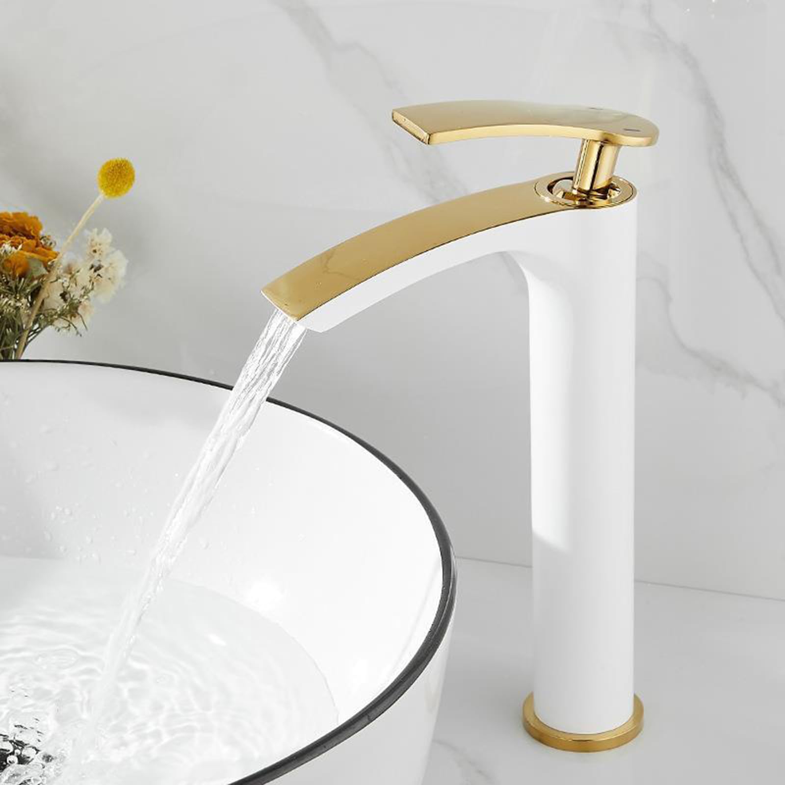 Robinet de salle de bain haut anti-éclaboussure mitigeur cascade laiton