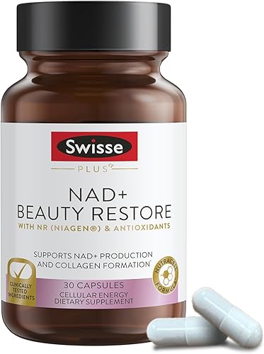 Swisse Plus NAD+ Beauty Restore  Ingredientes clínicamente probados  Suplemento NAD+ para hombres y mujeres  Apoya la formación de colágeno,