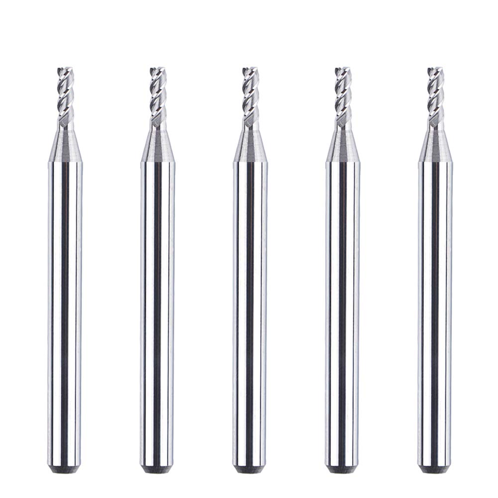 SpeTool 1/8 End Mills for Aluminum 1/16 Cutting Diameter 3 Flutes CNC Spiral Router Bits for Aluminum Cut Non-Ferrous Metal Upcut 1.5 inches Long 5 Pieces