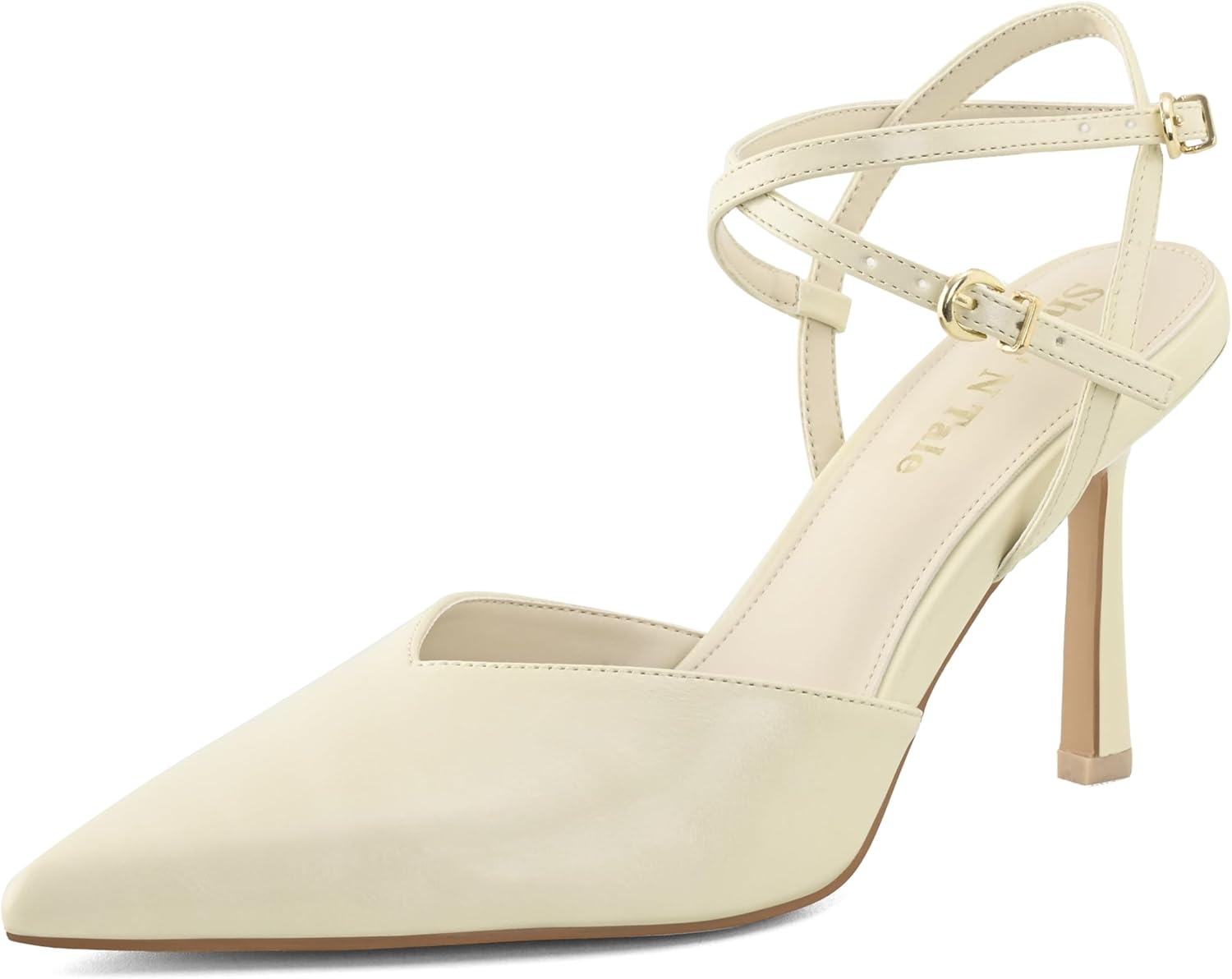 Shoe'N Tale High Heels for Women Pointed Toe Stiletto Pumps for Women Closed Toe Cross Ankle Strap Heeled Sandals with Double Buckle Sexy Heels for Wedding Party Office