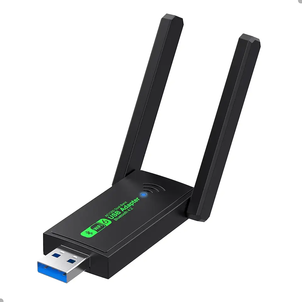 Adaptador USB Wi-Fi 6 + Bluetooth 2.4/5GHz 1300Mbps com 2 Antenas Externas | Dual Band Gigabit, MU-MIMO, Plug & Play | PC, Notebook, Desktop, Internet Rápida e Estável