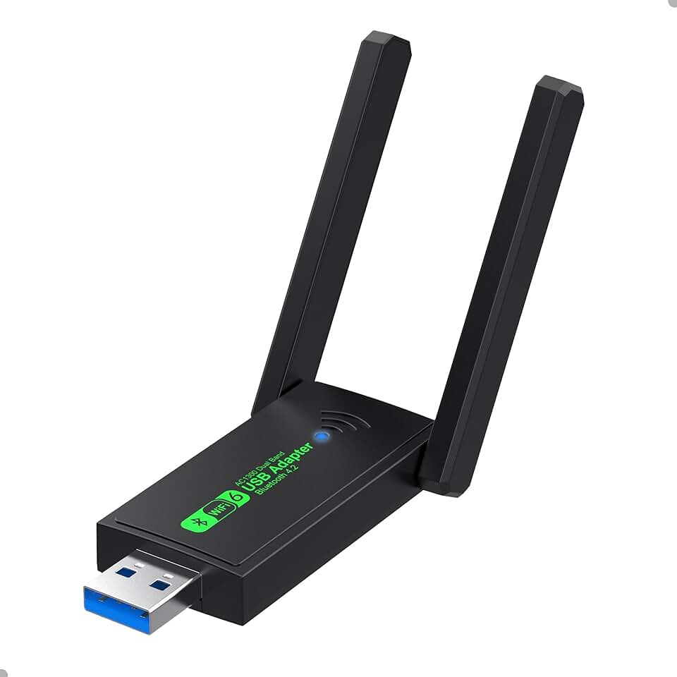 Adaptador USB Wi-Fi 6 + Bluetooth 2.4/5GHz 1300Mbps com 2 Antenas Externas | Dual Band Gigabit, MU-MIMO, Plug & Play | PC, Notebook, Desktop, Internet Rápida e Estável