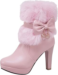 Botines de tacón alto con detalle de lazo para mujer, con plataforma de moda, disponibles en colores, Rosa., 37 EU