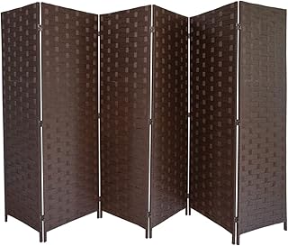 6 Panels Folding Room Divider Hand-Made Privacy Screen, 6Ft Tall Double Weave Privacy Partition, Double Hinged Foldable Wa...