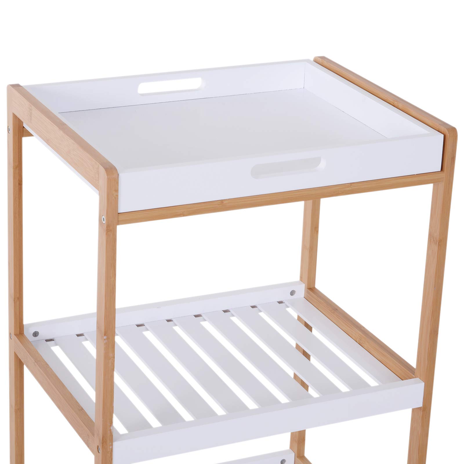 HOMCOM Chariot de Service Desserte de Cuisine à roulettes 2 Étagères Blanc | Plateau Amovible, Bois de Pin, MDF