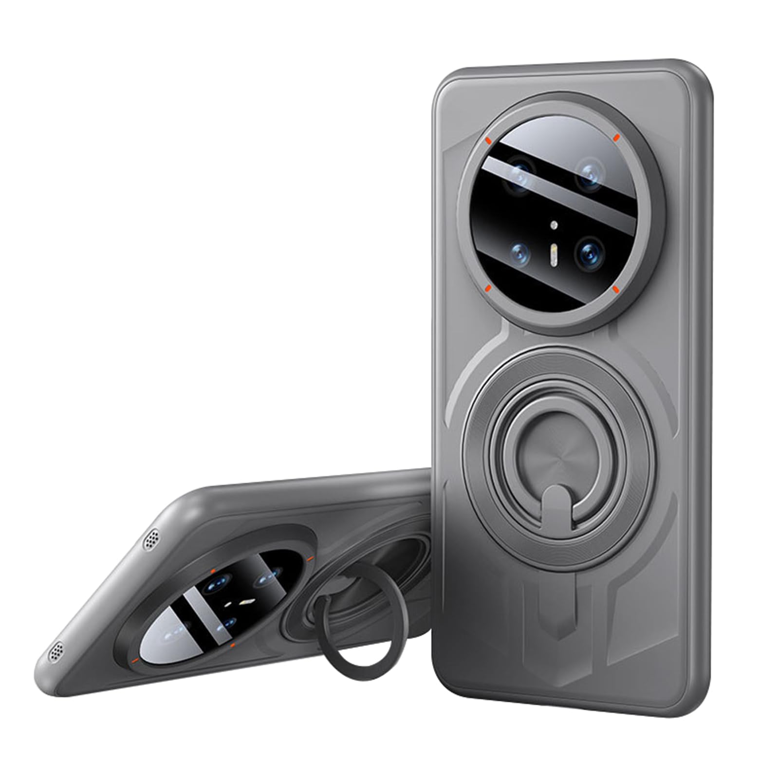 Magnetyczne etui do Huawei Mate 70 Pro +/70 Pro/70, obrotowy uchwyt pierścieniowy, podpórka, etui na telefon, bezprzewodowe ładowanie, wąska, odporna na wstrząsy obudowa, szare, 70