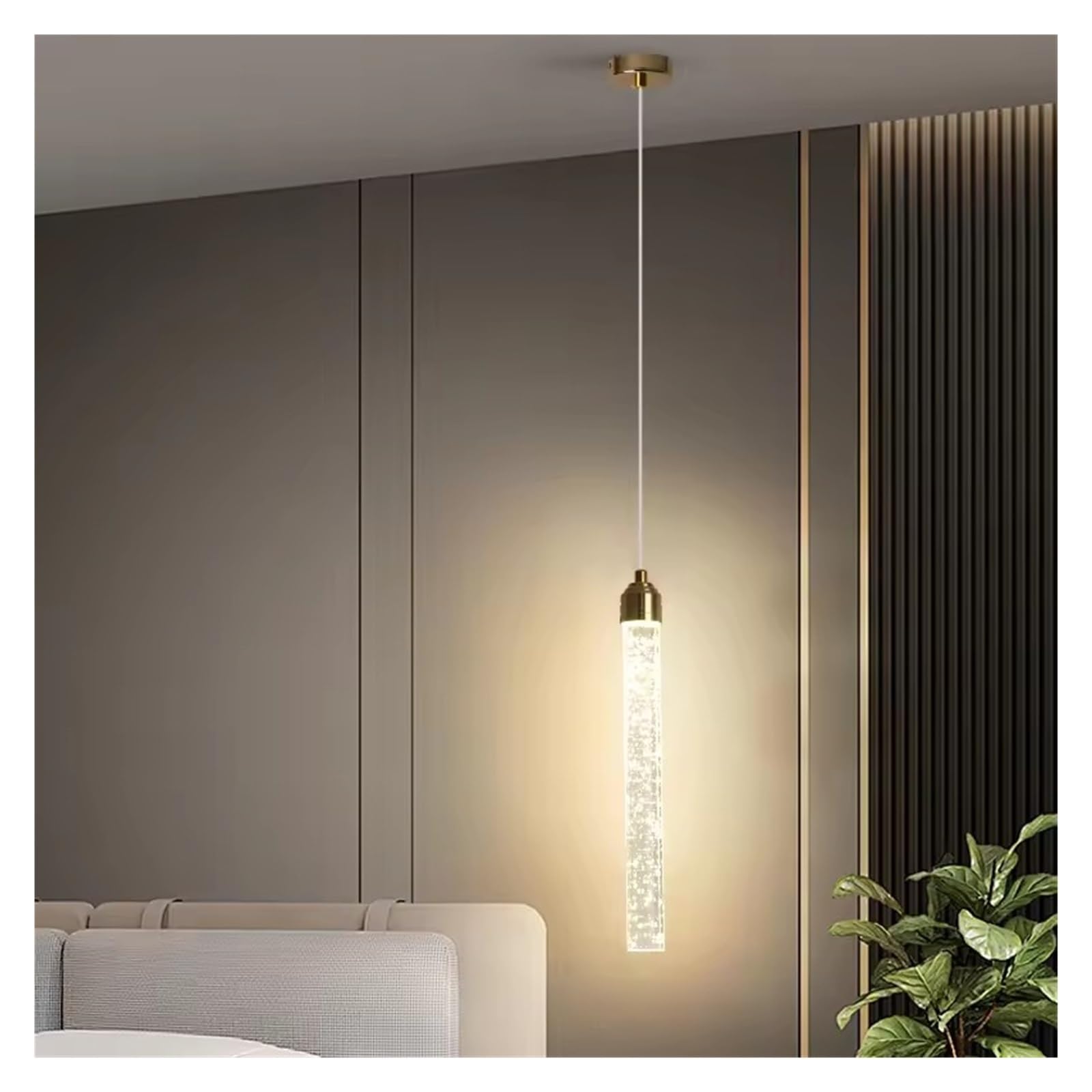 Lampe suspendue en cristal à intensité modulable avec structure métallique dorée