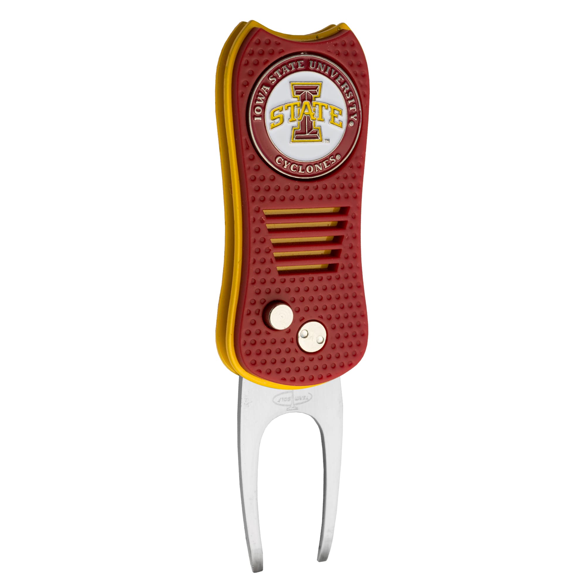 Team Golf NCAA Switchblade Divot Tool with Double-Sided Magnetic Ball Marker, Features Patented Single Prong Design, Causes Less Damage to Greens, Switchblade Mechanism
