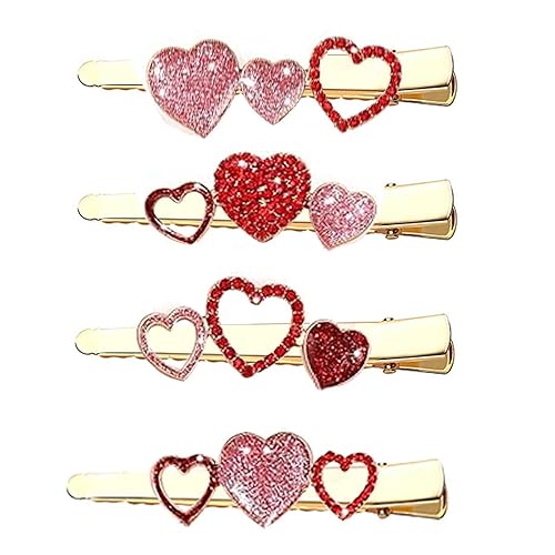 Soochat 4 pinzas para el cabello de corazón para el día de San Valentín, horquillas de corazón rojo para mujeres y niñas, accesorio para el cabello,