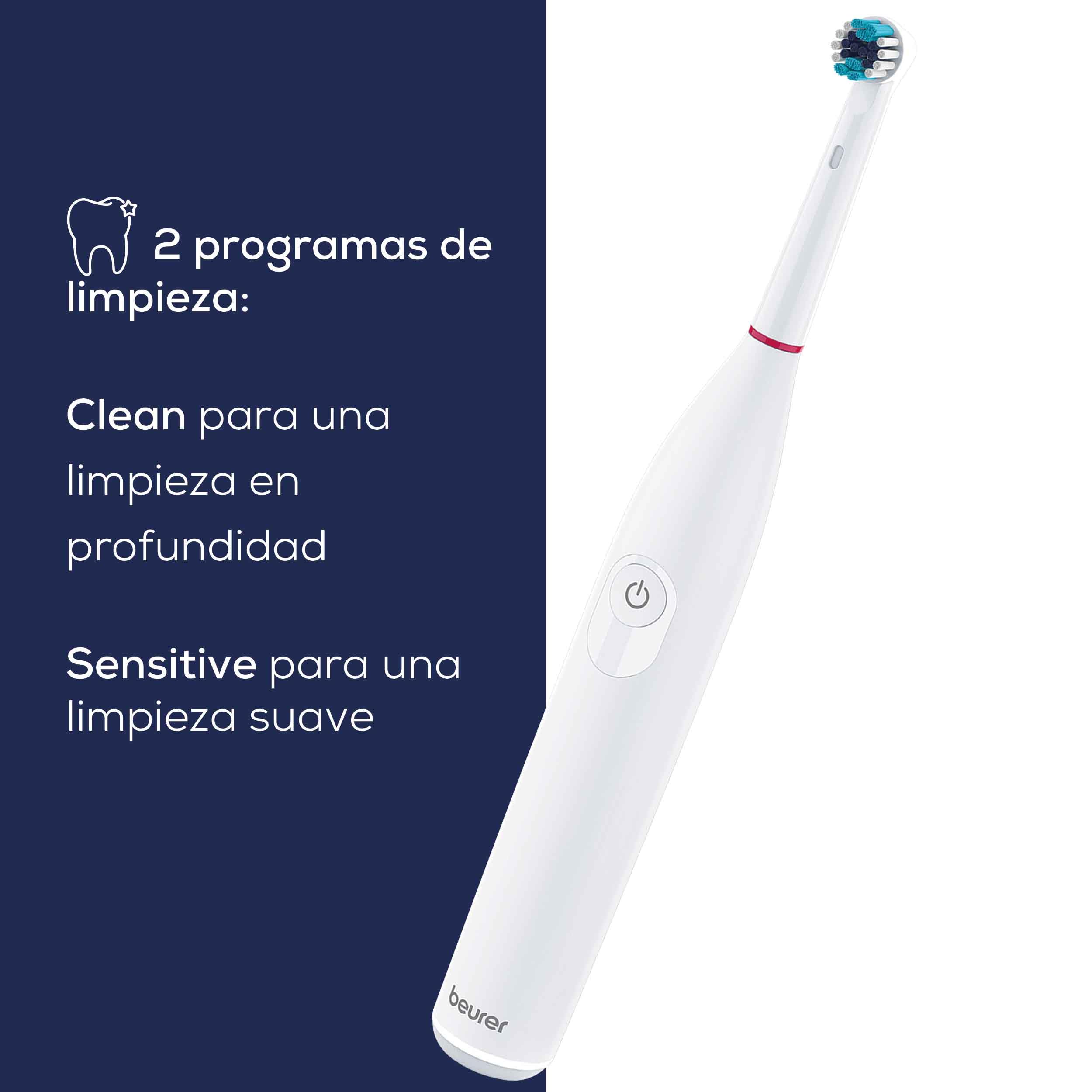 Beurer TB 30 Cepillo eléctrico, 2 programas de limpieza para el cuidado dental, tecnología de limpieza oscilante-pulsante para eliminar la placa, temporizador de 2 minutos, potente batería recargable