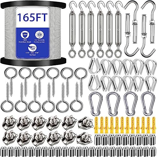 Garden Wire for Climbing Plants,50M Wire Rope,304 Stainless Steel Wire Cable,Steel Cable with Loops,M5 Turnbuckles for Cables Wire,Hanging Wire,Tension Wire,Metal Wire