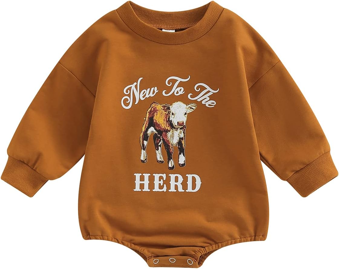 Omkzanbi Western Baby Girl Boy Clothes Sweatshirt Romper Cow Printed Bodysuit Long Sleeve Onesie Newborn Fall Winter Outfits