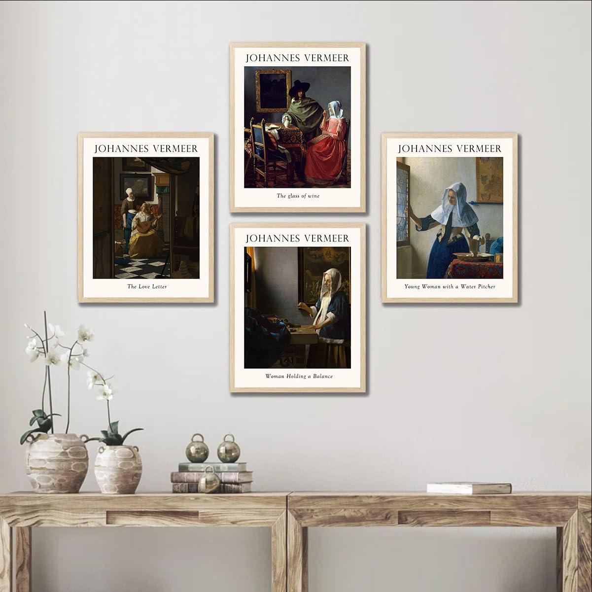 Set of 4 Baroque Art Framed Prints - 12x16 Wall Art Posters Reproduction Johannes Vermeer Artwork Wall Decor for Bathroom Living Room- Retro Famous Paintings Pictures